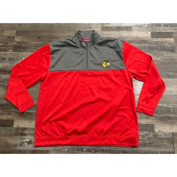 NHL Chicago Blackhawks Mens 2XL Gray & Red 1/4 Zip Long Sleeve Pullover - Picture 1 of 6